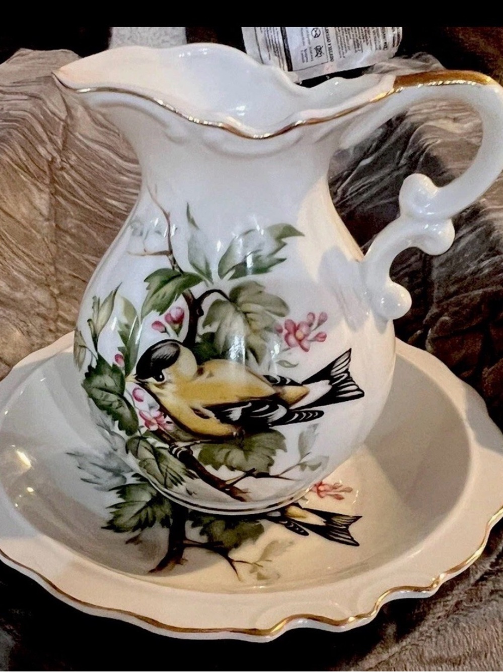 Norcrest Fine China Small Pitcher & Plate Yellow Bird L-391